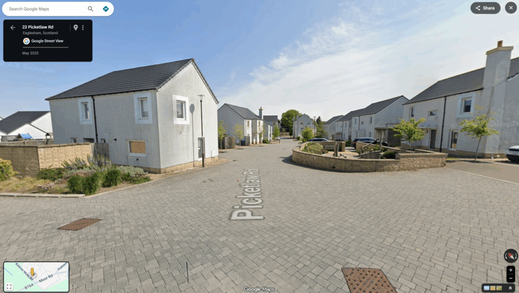 Modern housing estate with shared space and no pavements