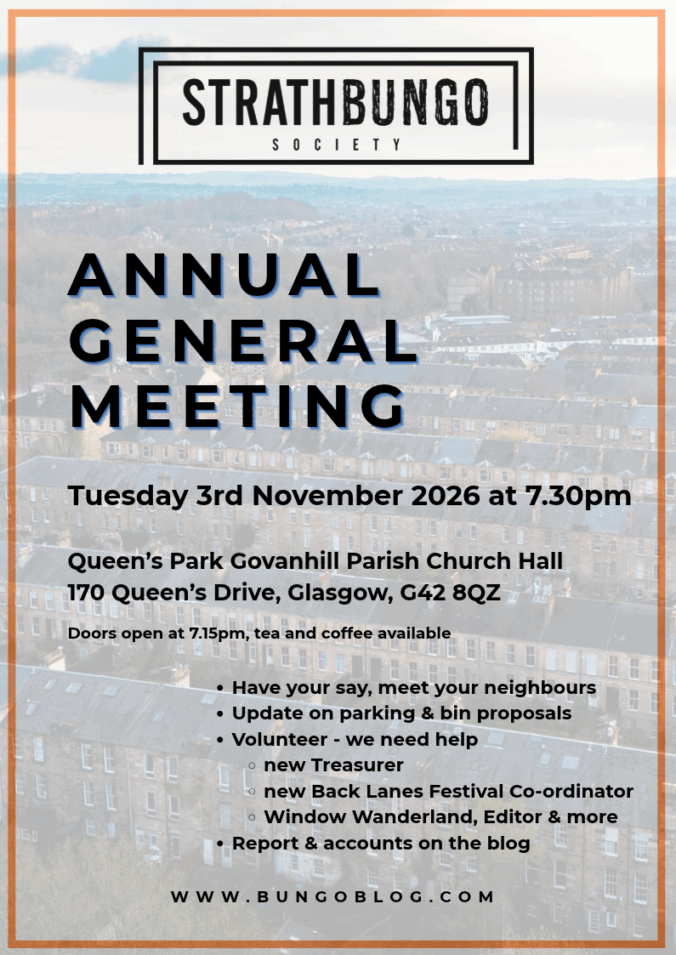 Have your say, meet your neighbours Update on parking & bin proposals Volunteer - we need help new Treasurer new Back Lanes Festival Co-ordinator Window Wanderland, Editor & more Report & accounts on the blog